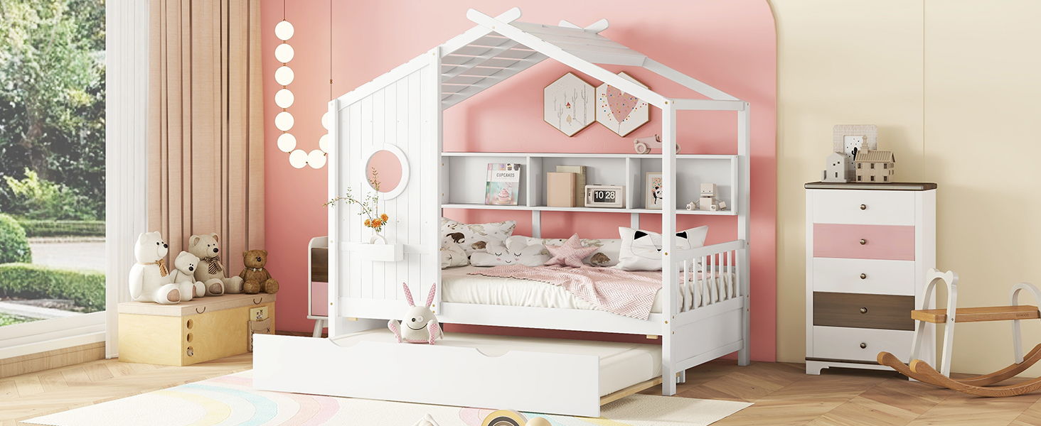 Modern Design House Bed With Storage Shelf