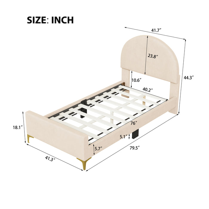 Upholstered Platform Bed With Classic Semi-Circle Shaped Headboard