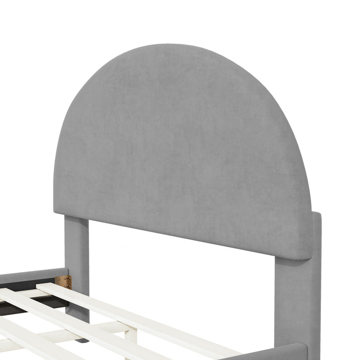 Upholstered Platform Bed With Classic Semi-Circle Shaped Headboard