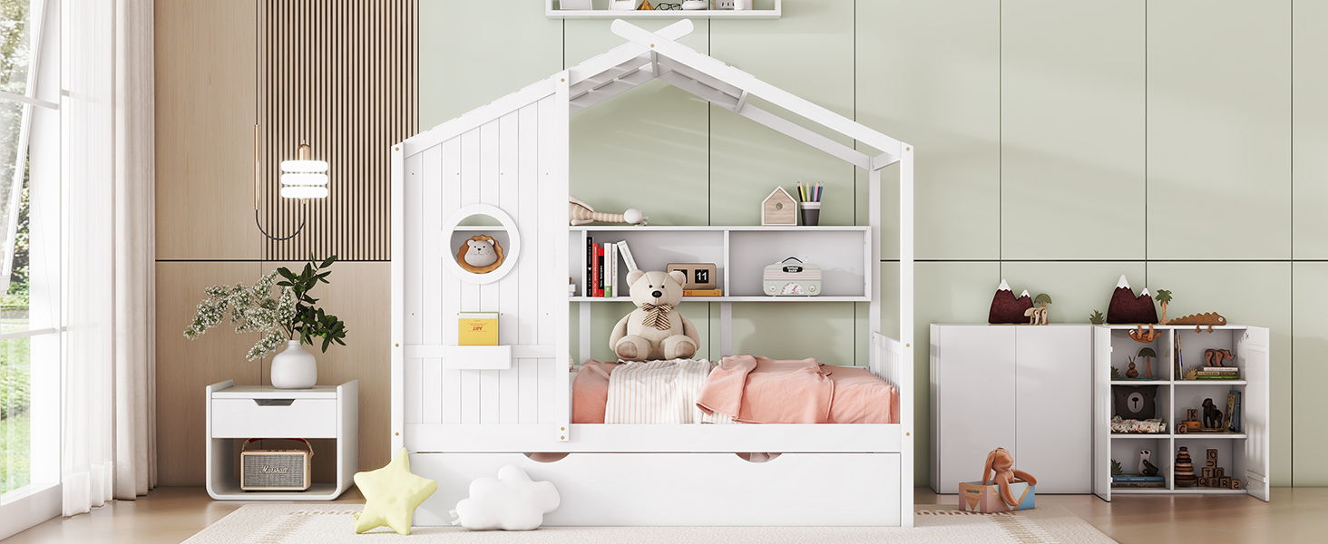 Modern Design House Bed With Storage Shelf
