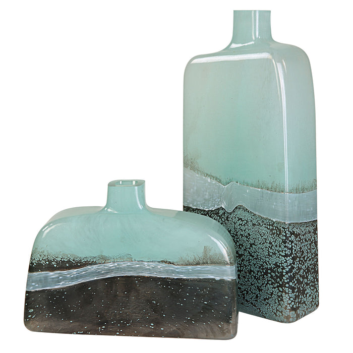 Fuze - Aqua & Bronze Vases (Set of 2) - Light Blue