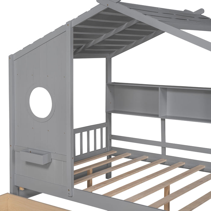 Modern Design House Bed With Storage Shelf