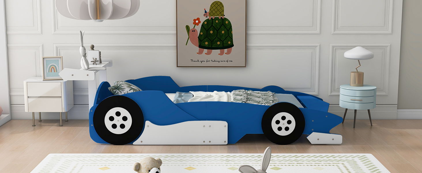 Race Car-Shaped Platform Bed With Wheels