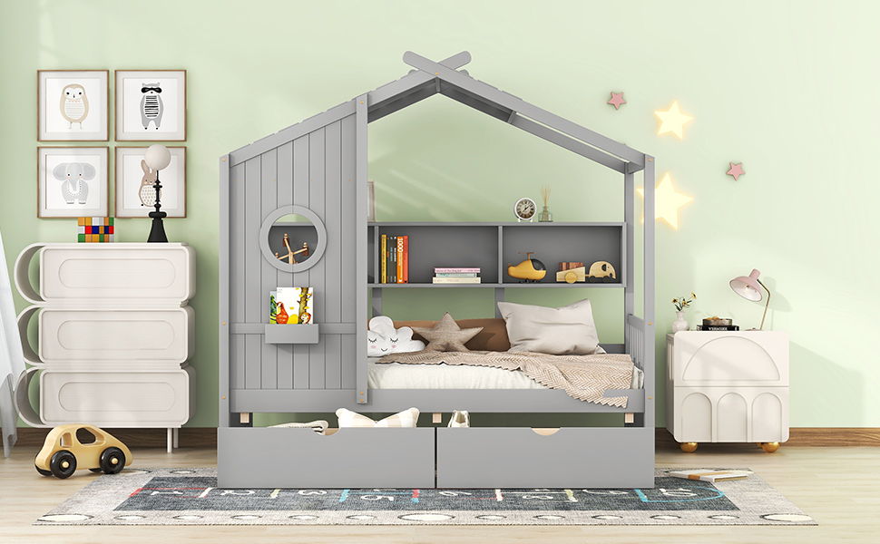 Modern Design House Bed With Storage Shelf