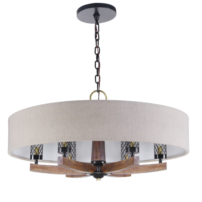 Woodall - 6 Light Drum Chandelier - Light Brown