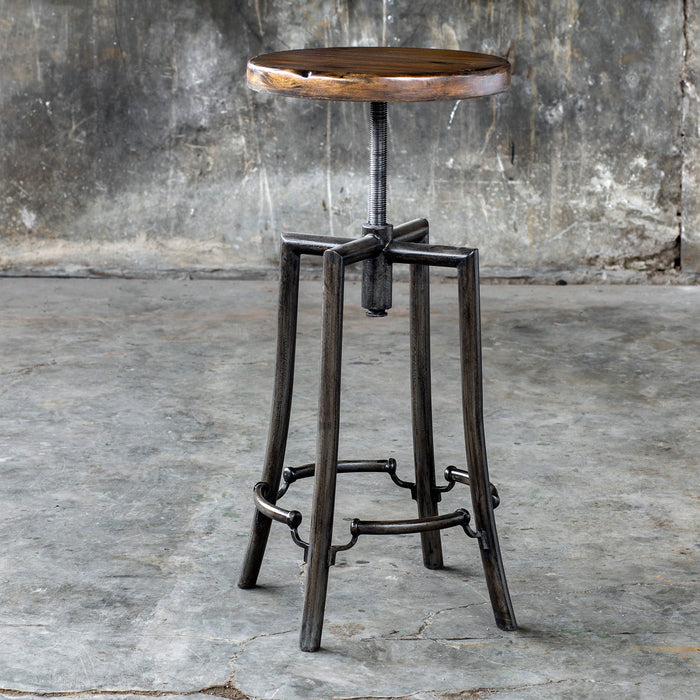 Westlyn - Industrial Bar Stool - Dark Brown & Black