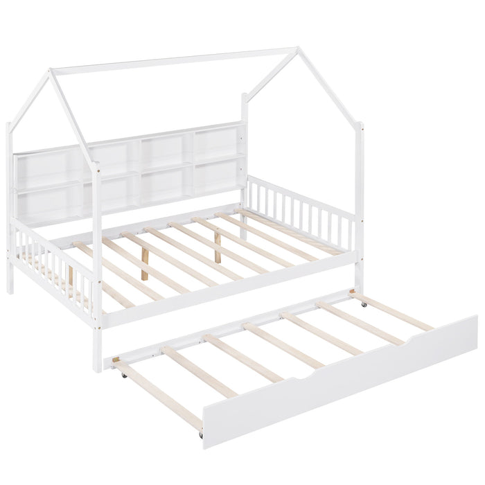 House Bed With Trundle, Kids Bed With Shelf
