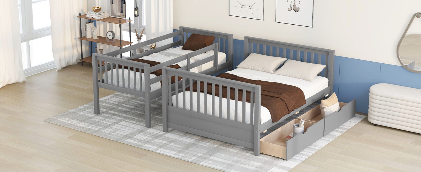 Bunk Bed With Ladders And 2 Storage Drawers