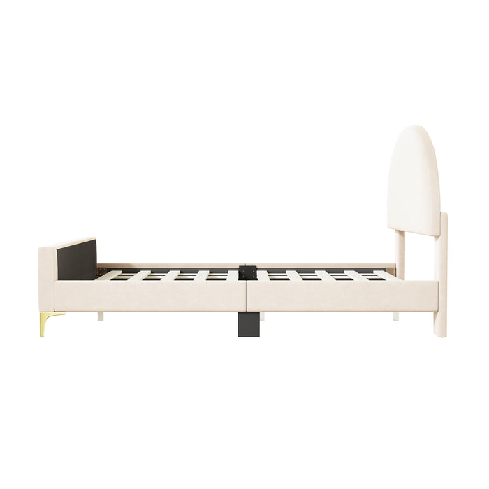 Upholstered Platform Bed With Classic Semi-Circle Shaped Headboard