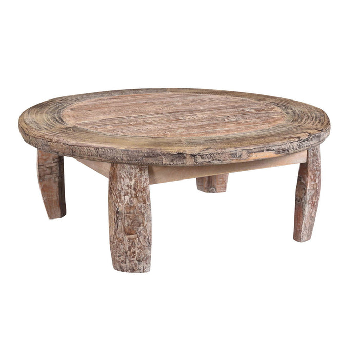 Reclaimed Wood Round Coffee Table - Light Brown