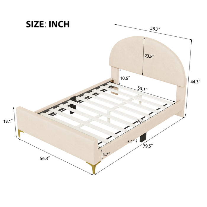 Upholstered Platform Bed With Classic Semi-Circle Shaped Headboard