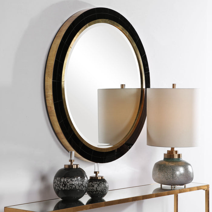 Nayla - Tiled Round Mirror - Black