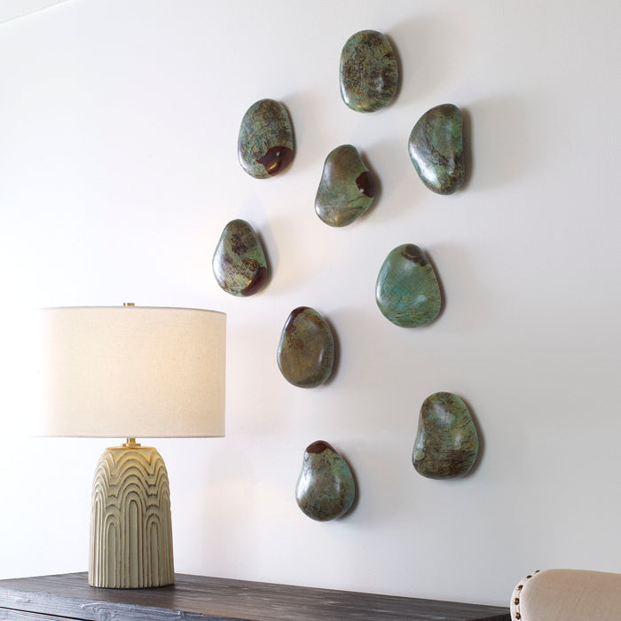 Pebbles - Wood Wall Decor (Set of 9) - Aqua