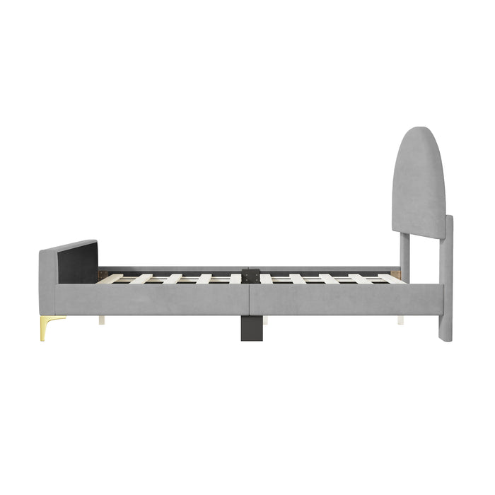 Upholstered Platform Bed With Classic Semi-Circle Shaped Headboard