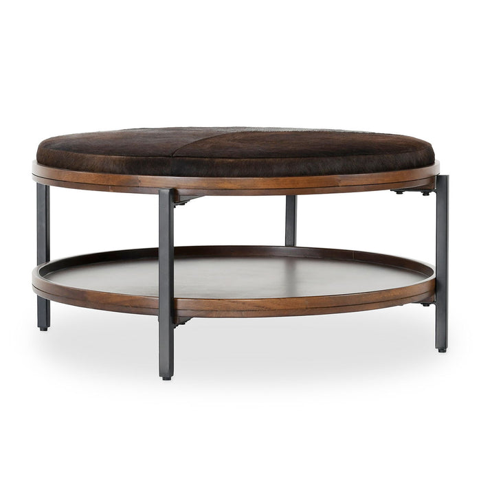 Hunt - Hide/Mango Wood Round Coffee Table Barista - Brown