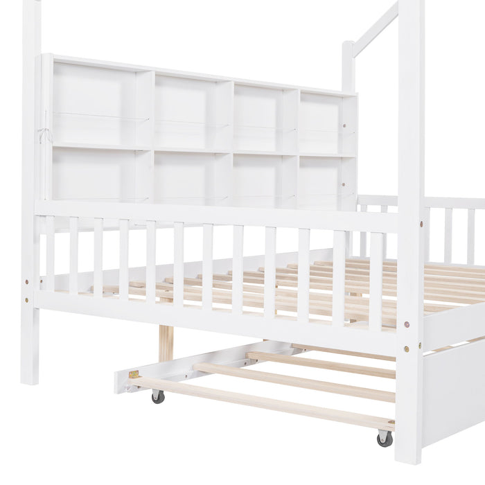 House Bed With Trundle, Kids Bed With Shelf