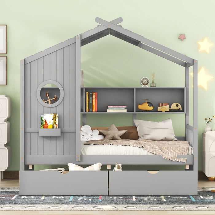 Modern Design House Bed With Storage Shelf