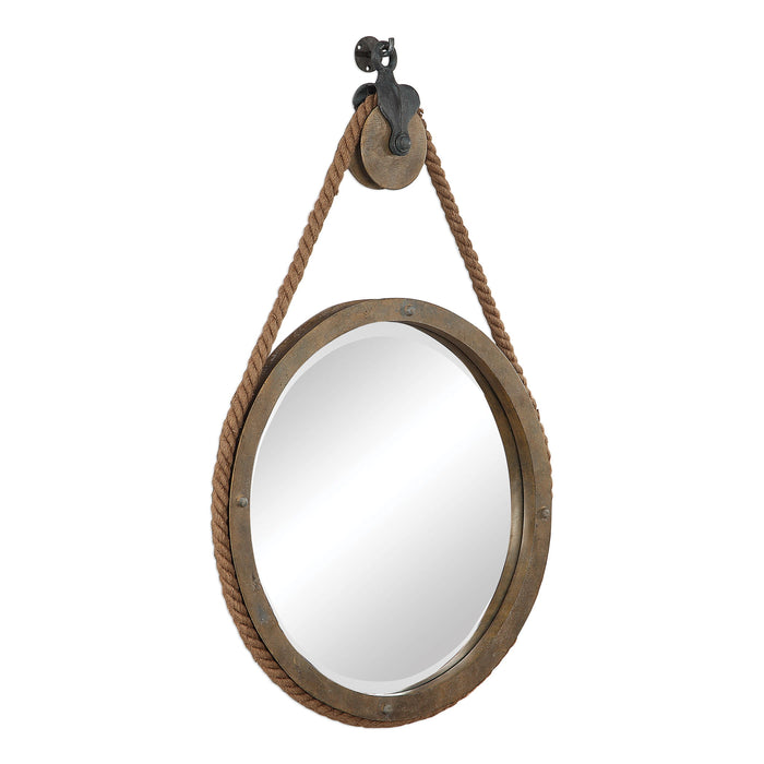 Melton - Round Pulley Mirror - Light Brown