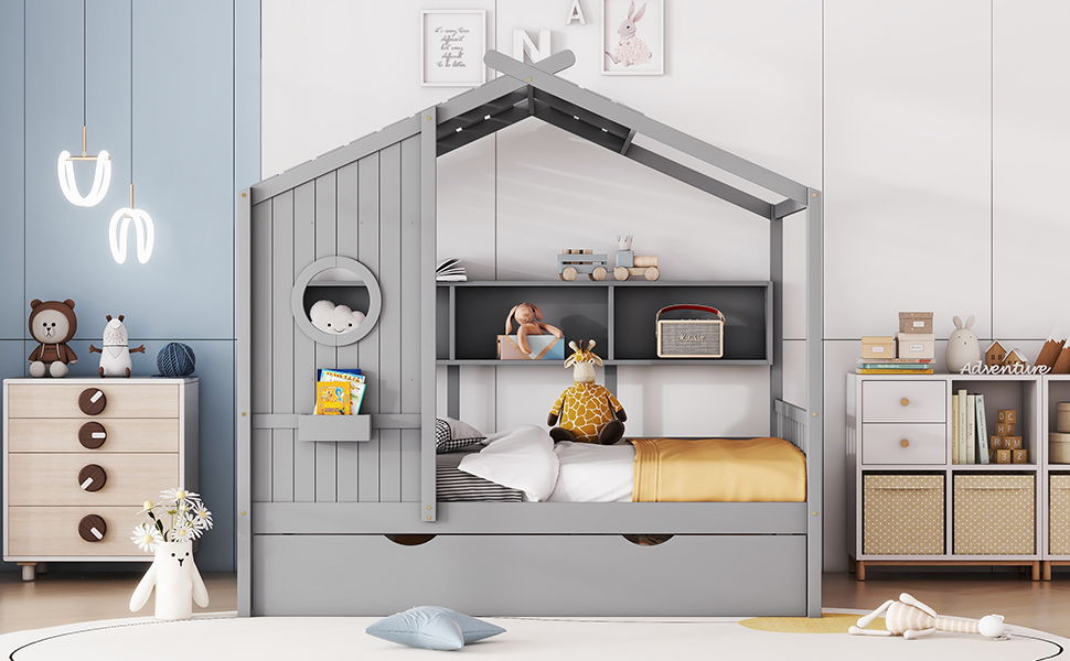 Modern Design House Bed With Storage Shelf