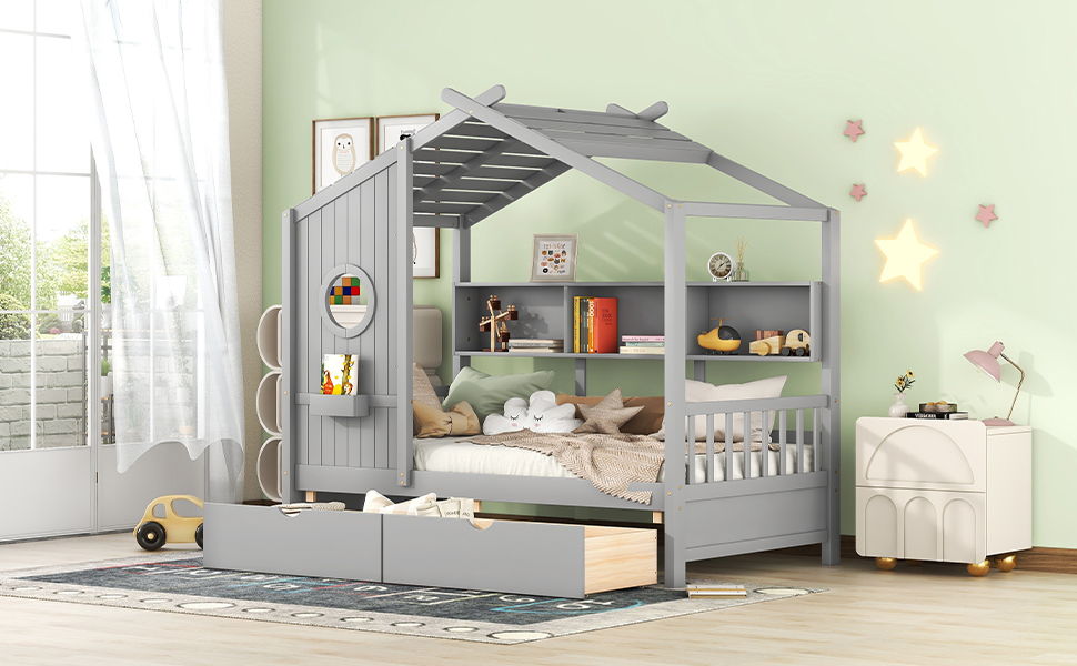 Modern Design House Bed With Storage Shelf