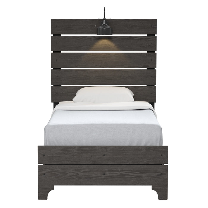 Thompson - Twin Bed With light - Stone Brown