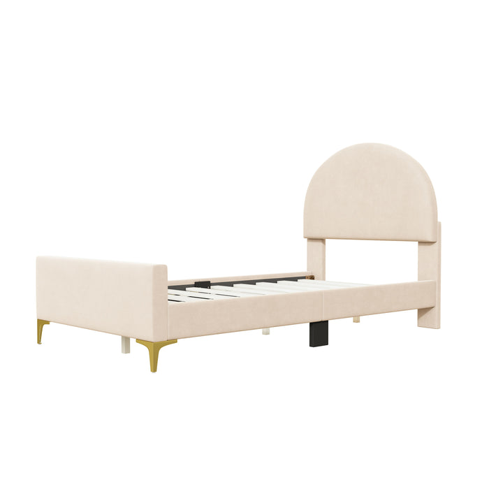 Upholstered Platform Bed With Classic Semi-Circle Shaped Headboard