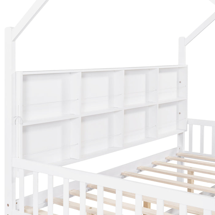 House Bed With Trundle, Kids Bed With Shelf
