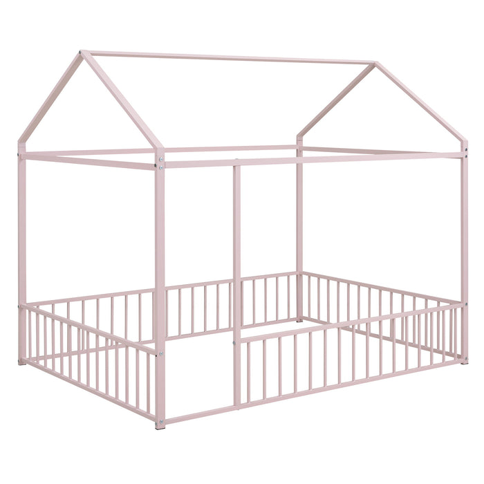 Metal Bed House Bed Frame With Fence