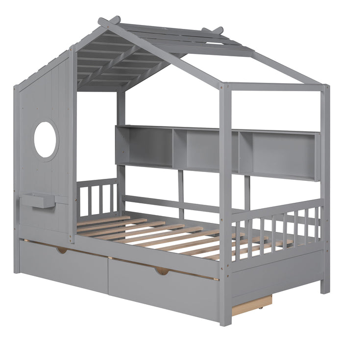 Modern Design House Bed With Storage Shelf