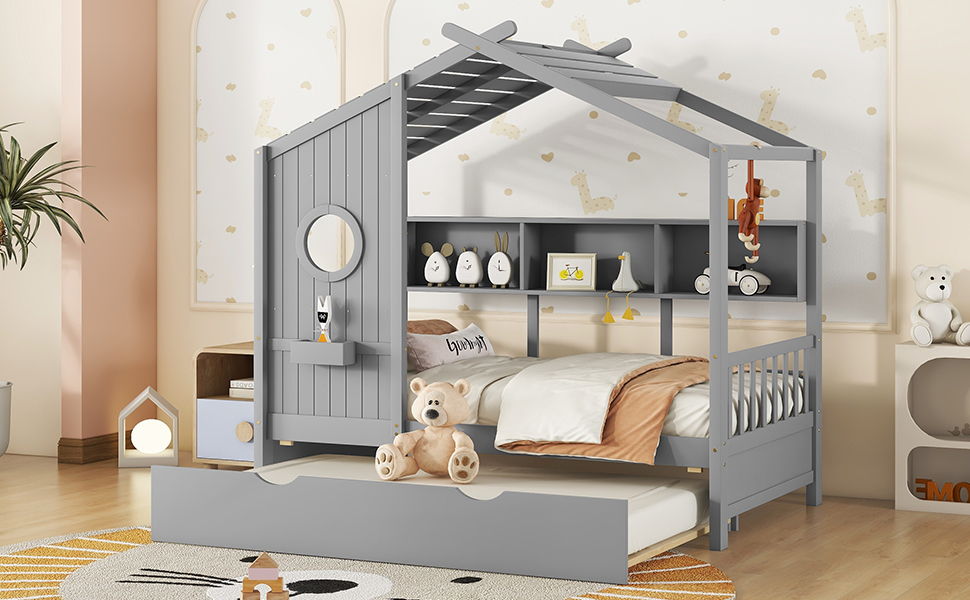 Modern Design House Bed With Storage Shelf