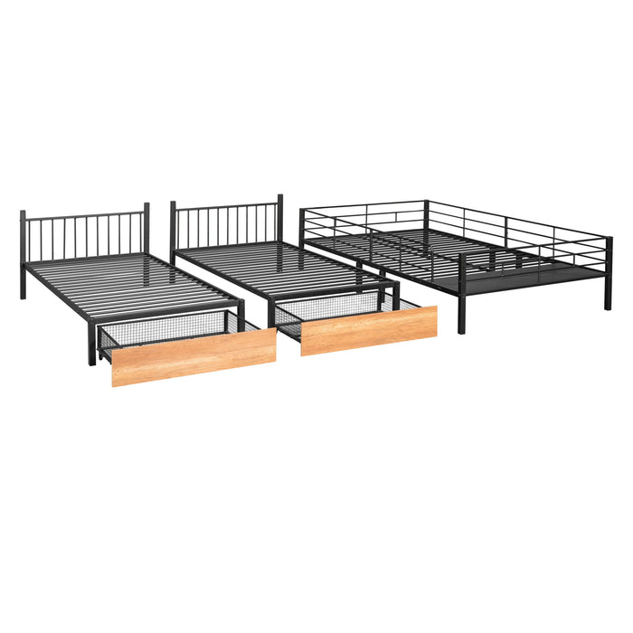 Triple Bunk Bed With Drawers And Guardrails