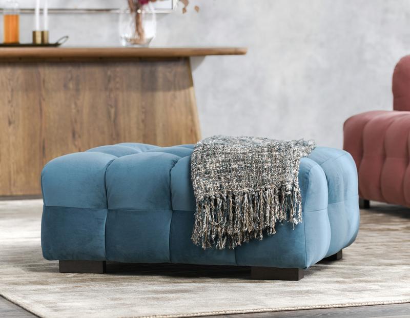 Petra - Velvet Rectangular Ottoman - Blue