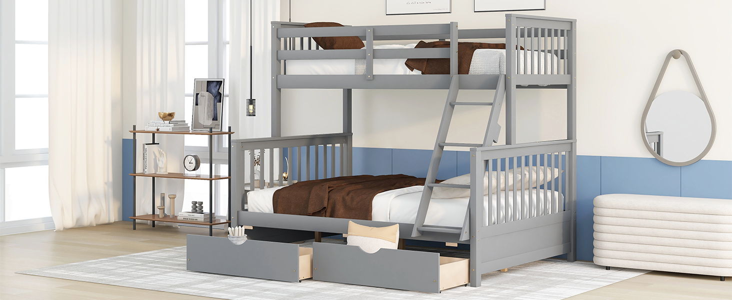 Bunk Bed With Ladders And 2 Storage Drawers