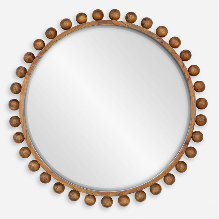 Cyra - Wood Beaded Round Mirror - Bronze