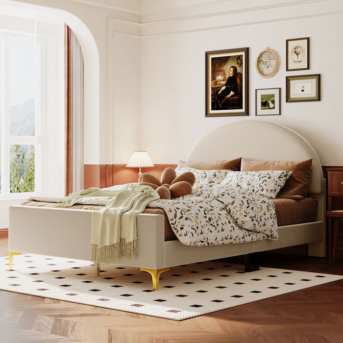 Upholstered Platform Bed With Classic Semi-Circle Shaped Headboard