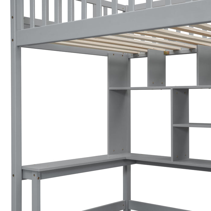 Loft Bed With Bookshelf, Drawers, Desk, And Wardrobe