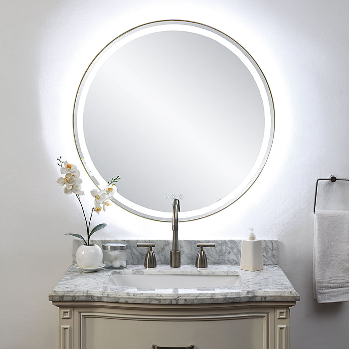 Crofton - Lighted Brass Round Mirror