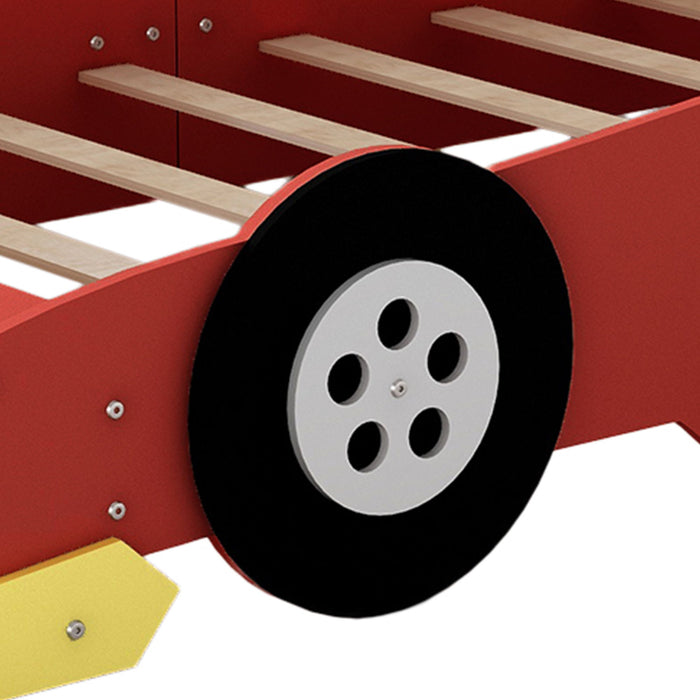 Race Car-Shaped Platform Bed With Wheels