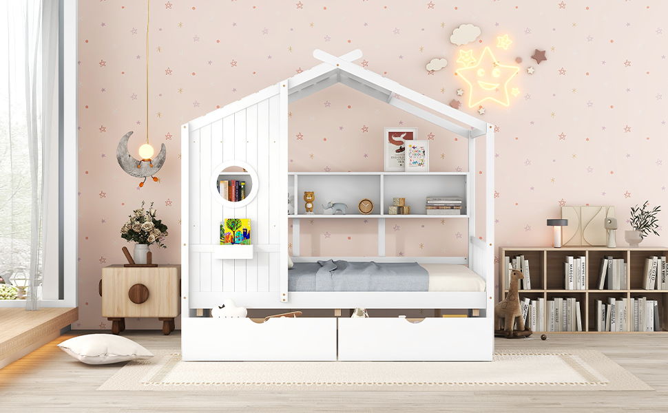 Modern Design House Bed With Storage Shelf