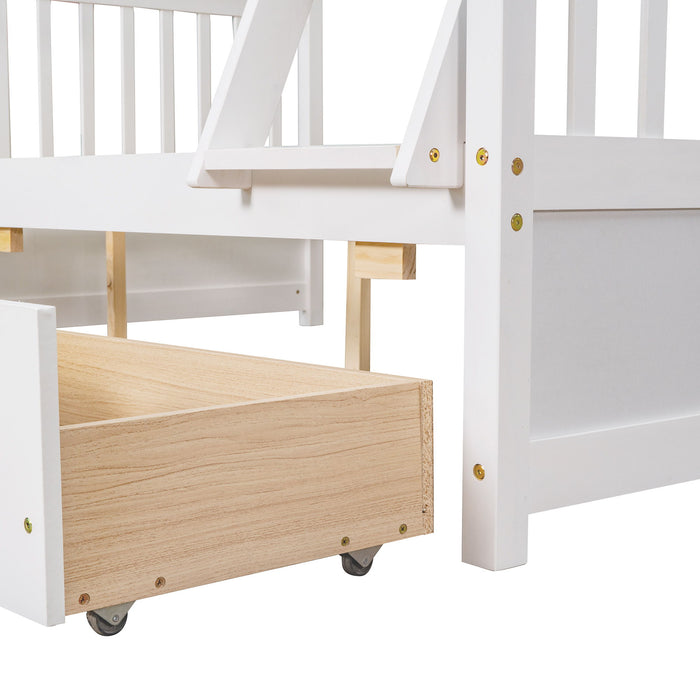 Bunk Bed With Ladders And 2 Storage Drawers