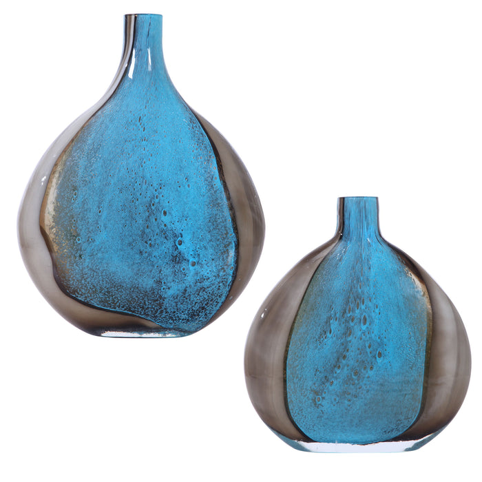 Adrie - Art Glass Vases (Set of 2) - Black & Blue