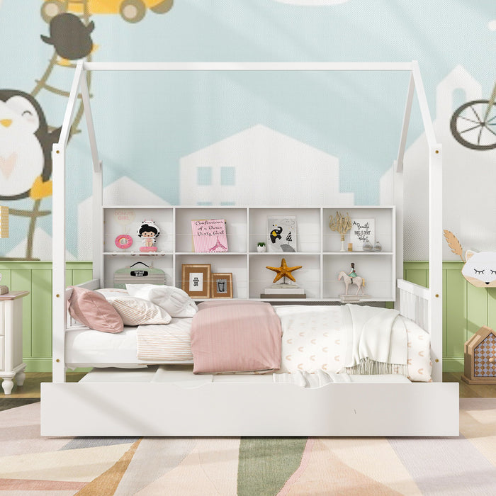 House Bed With Trundle, Kids Bed With Shelf