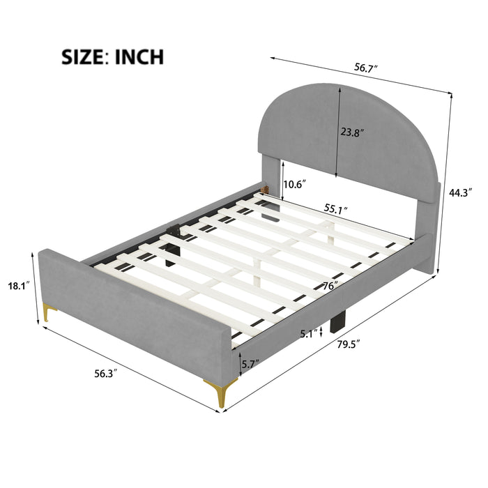 Upholstered Platform Bed With Classic Semi-Circle Shaped Headboard