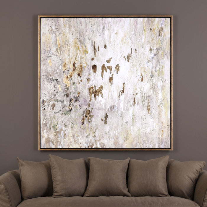 Golden Raindrops - Modern Abstract Art - Beige