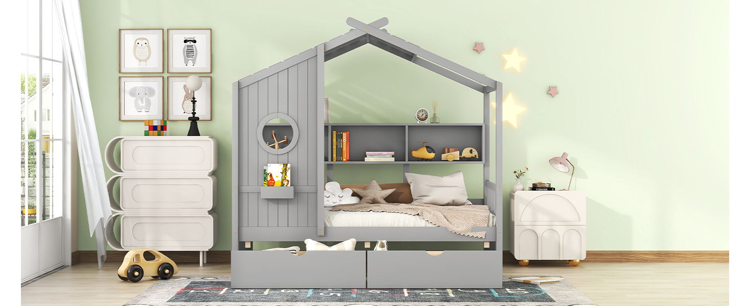 Modern Design House Bed With Storage Shelf