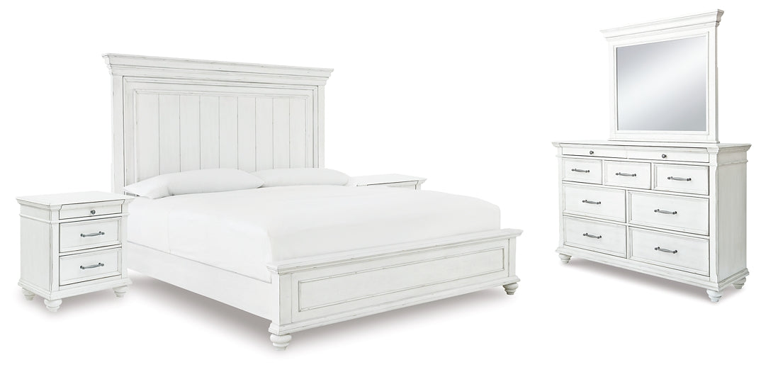 Kanwyn King Panel Bed with Mirrored Dresser and 2 Nightstands