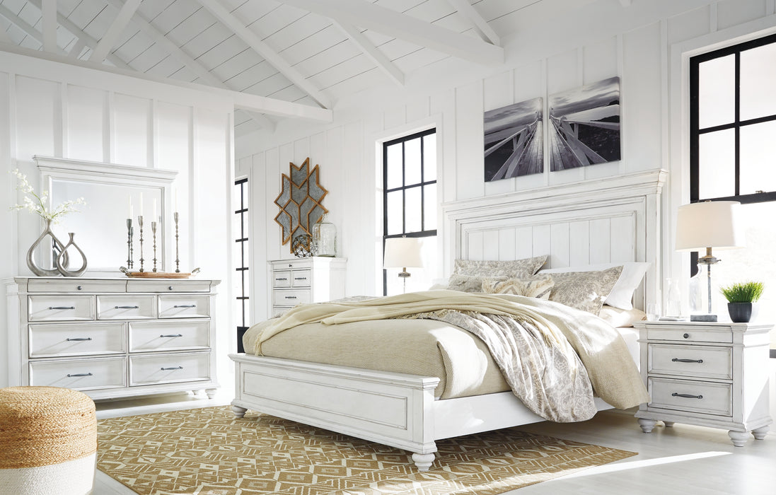 Kanwyn King Panel Bed with Mirrored Dresser, Chest and 2 Nightstands