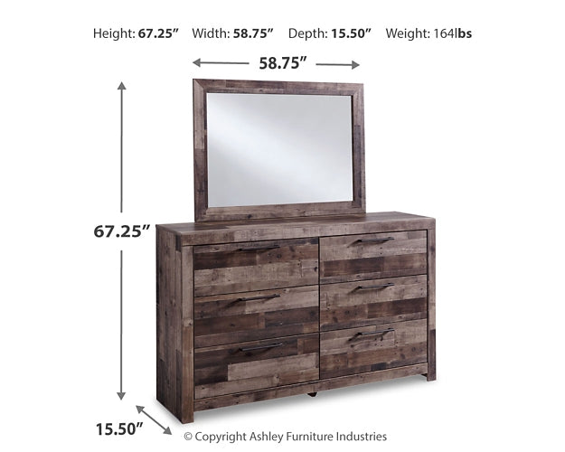 Derekson King Panel Bed with Mirrored Dresser and Nightstand